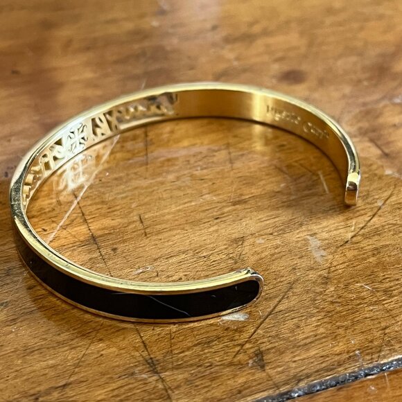 Rustic Cuff Laugh Often Enamel and Goldtone Bangle Cuff Bracelet - Picture 4 of 7